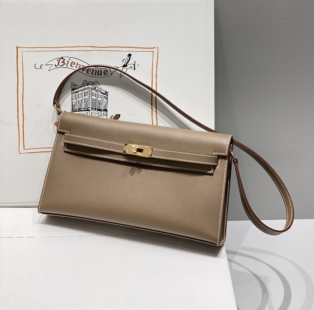 Hermes Kelly Elan Shoulder Bag in Etoupe Epsom Leather 